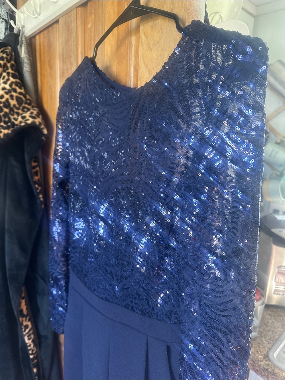 City Goddess London Navy Blue Sequin Jumpsuit – UK 6 | Wide Leg Disco Glam Party